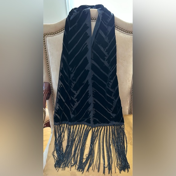 Ellen Tracy Silk and Velvet Beaded Scarf in Black - Picture 3 of 11